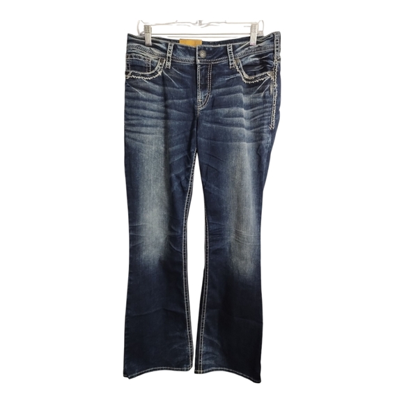 Silver Jeans Suki Mid Boot Western Rodeo Festival Y2K Thick Embroidered Jean 33 - Picture 1 of 10